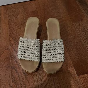 A. Giannetti Italy Beige Heel Wood Sandals
